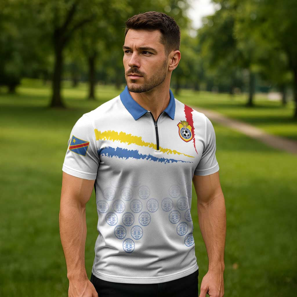 Custom DR Congo Football Zipper Polo Shirt Road To Champions - Wonder Print Shop