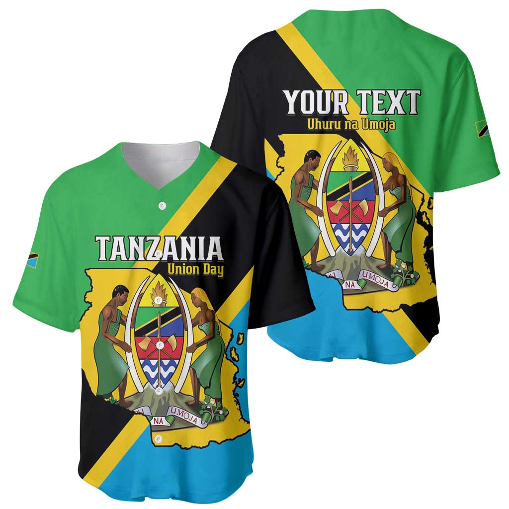 Personalised Tanzania Union Day Baseball Jersey Coat Of Arms With Map