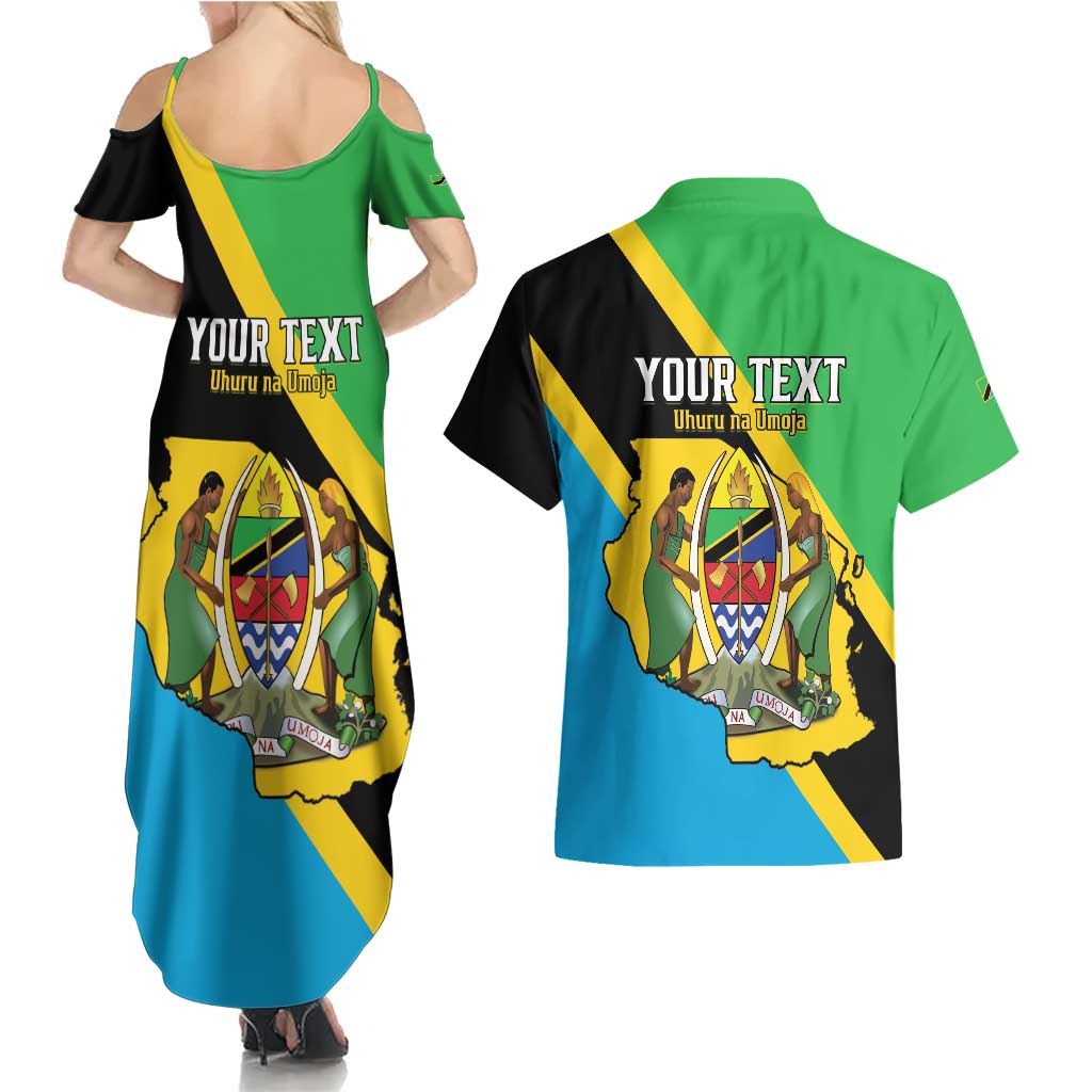 Personalised Tanzania Union Day Couples Matching Summer Maxi Dress and Hawaiian Shirt Coat Of Arms With Map