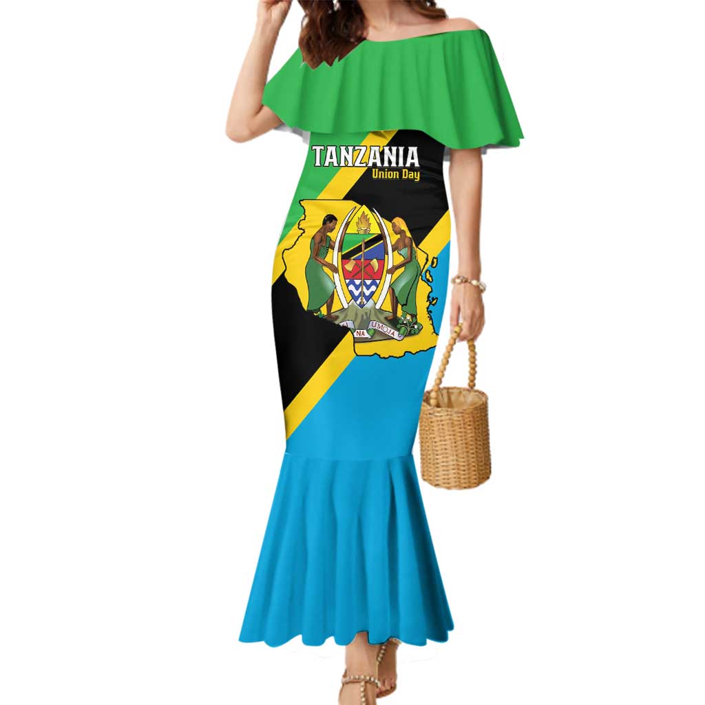 Personalised Tanzania Union Day Family Matching Mermaid Dress and Hawaiian Shirt Coat Of Arms With Map