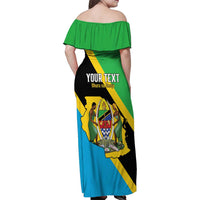 Personalised Tanzania Union Day Family Matching Off Shoulder Maxi Dress and Hawaiian Shirt Coat Of Arms With Map