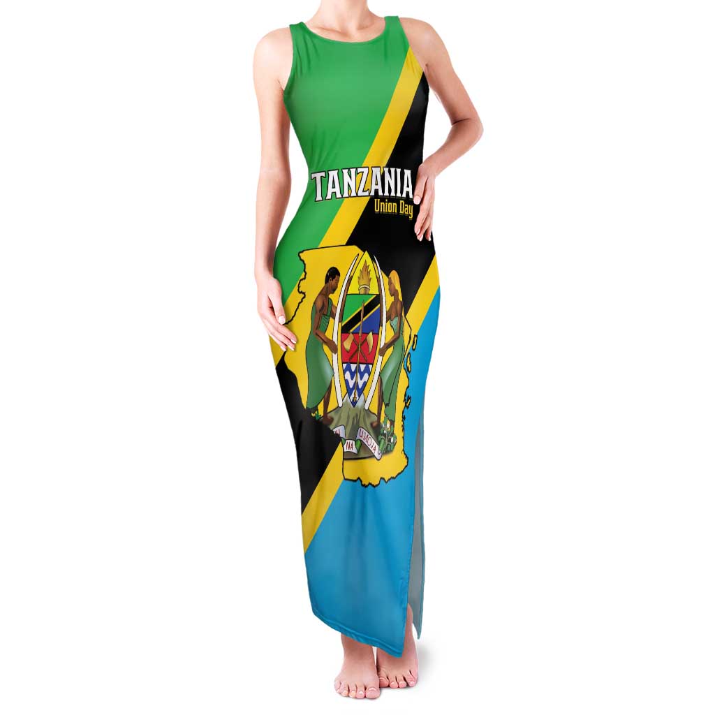Personalised Tanzania Union Day Family Matching Tank Maxi Dress and Hawaiian Shirt Coat Of Arms With Map