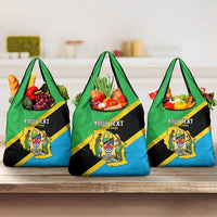 Personalised Tanzania Union Day Grocery Bag Coat Of Arms With Map