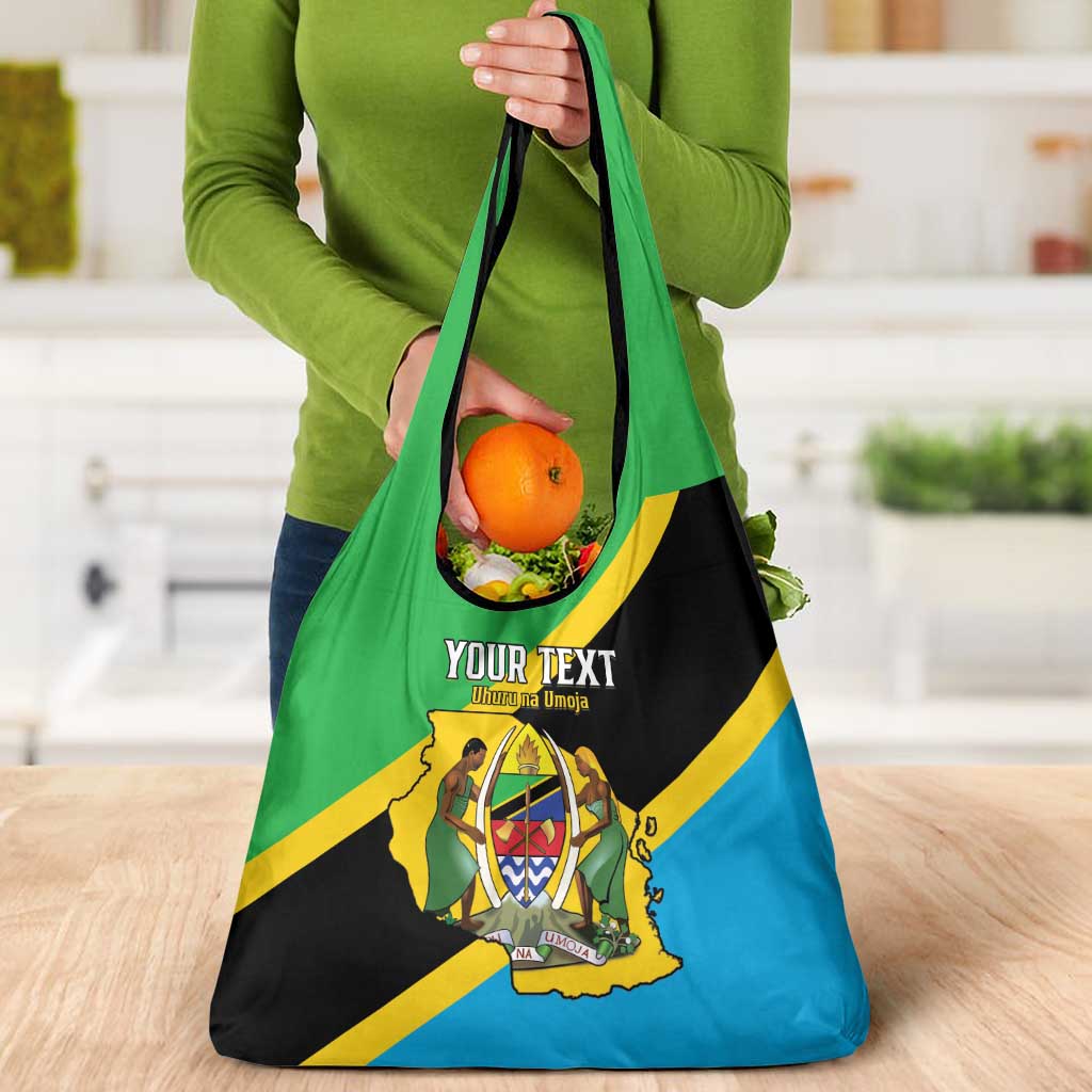 Personalised Tanzania Union Day Grocery Bag Coat Of Arms With Map