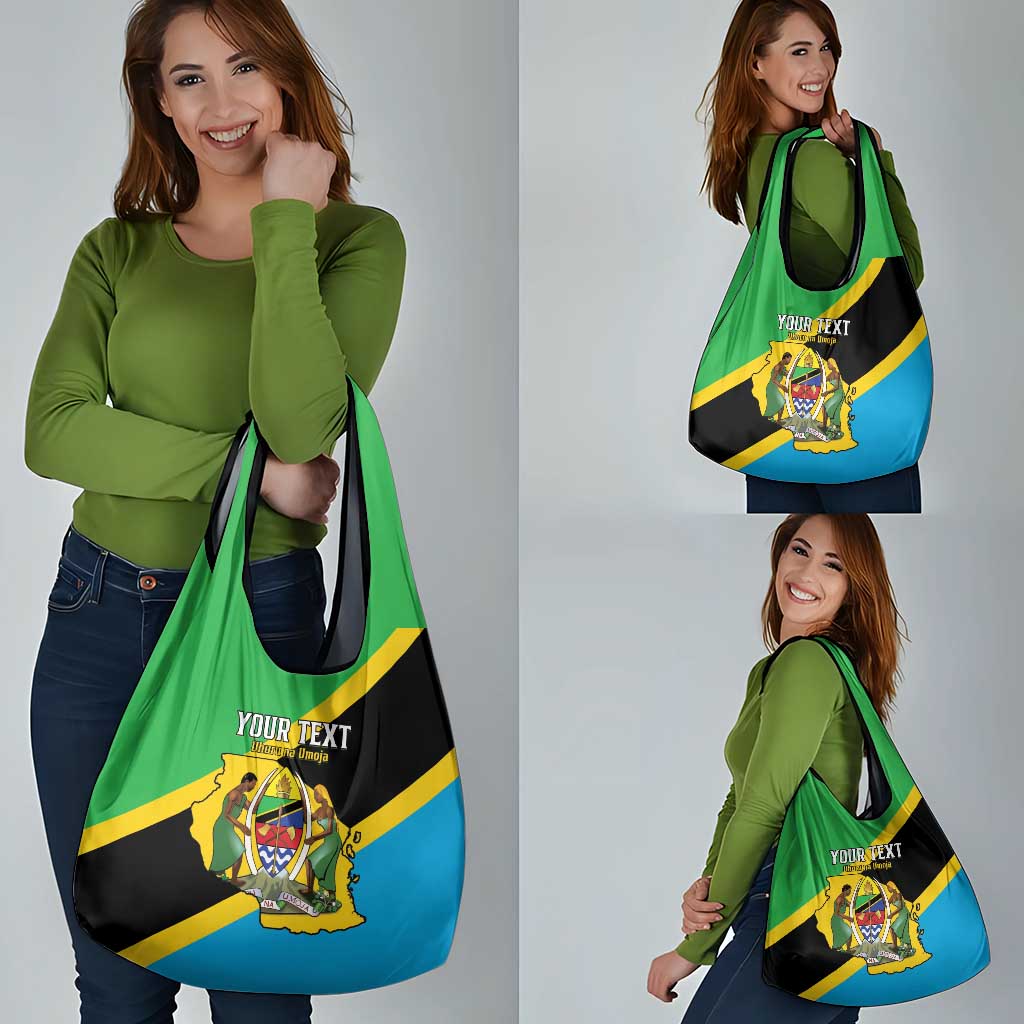 Personalised Tanzania Union Day Grocery Bag Coat Of Arms With Map