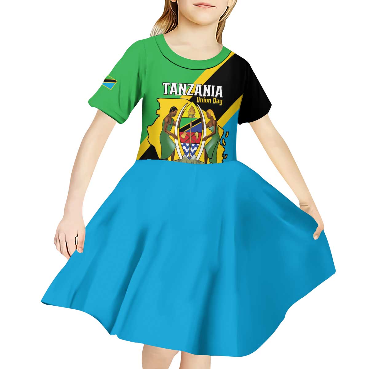 Personalised Tanzania Union Day Kid Short Sleeve Dress Coat Of Arms With Map