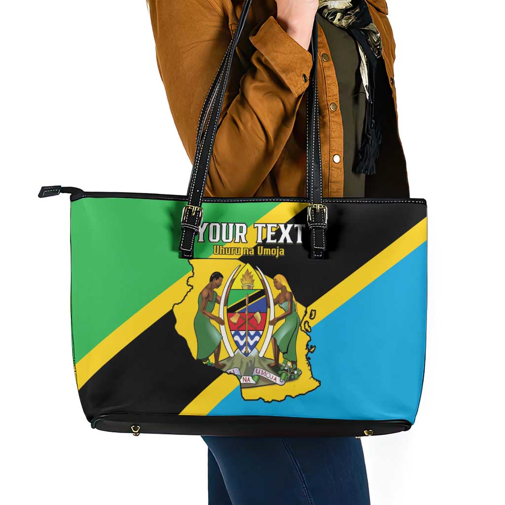 Personalised Tanzania Union Day Leather Tote Bag Coat Of Arms With Map