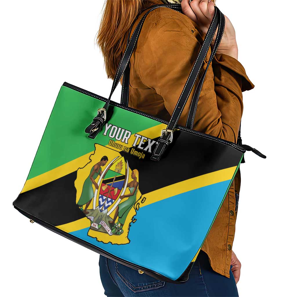 Personalised Tanzania Union Day Leather Tote Bag Coat Of Arms With Map