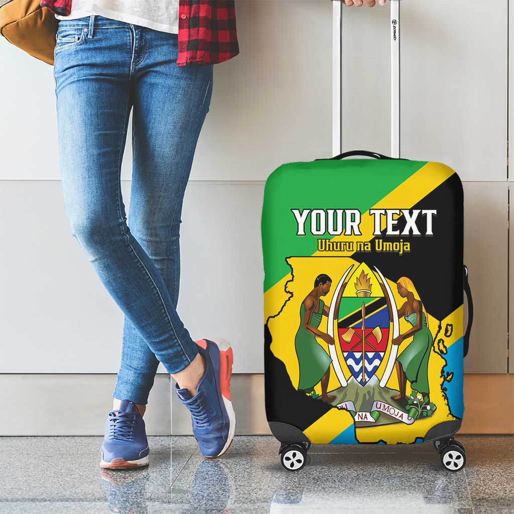 Personalised Tanzania Union Day Luggage Cover Coat Of Arms With Map