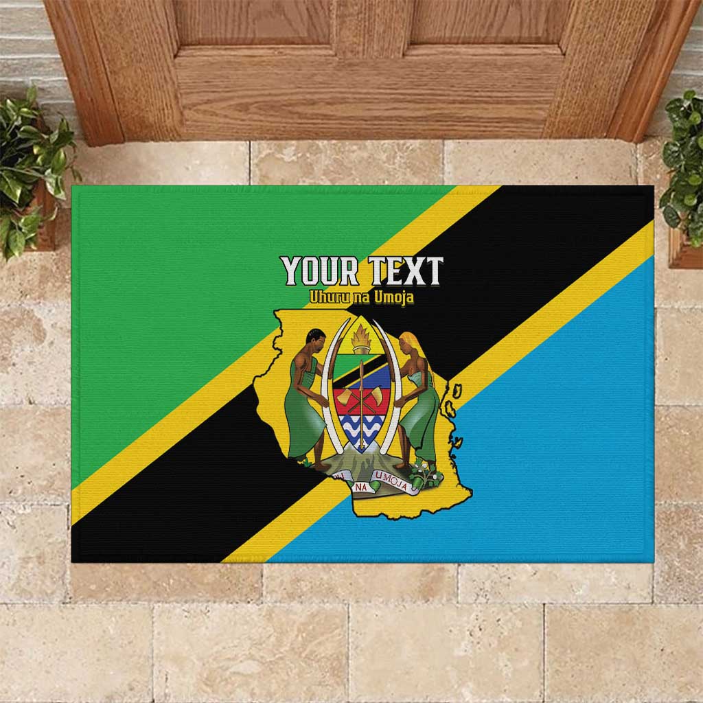 Personalised Tanzania Union Day Rubber Doormat Coat Of Arms With Map