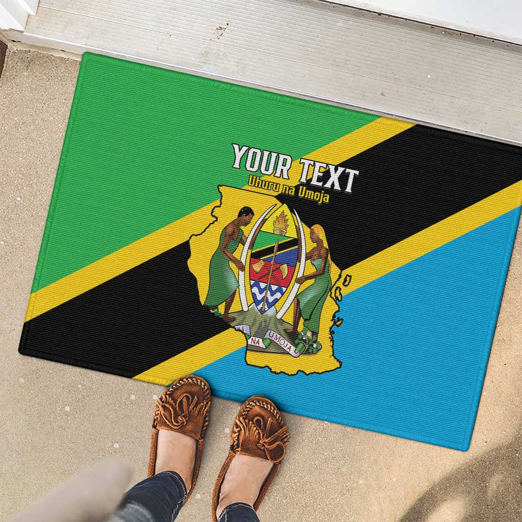 Personalised Tanzania Union Day Rubber Doormat Coat Of Arms With Map