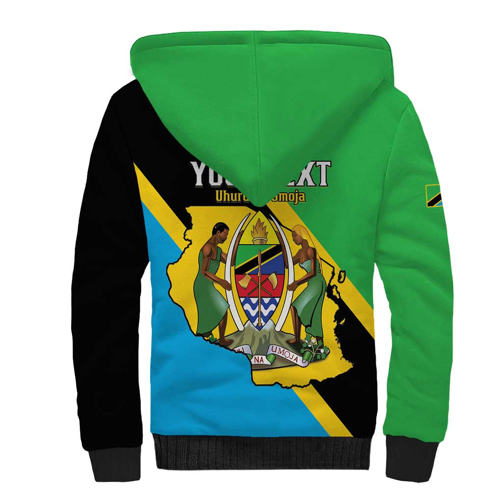 Personalised Tanzania Union Day Sherpa Hoodie Coat Of Arms With Map