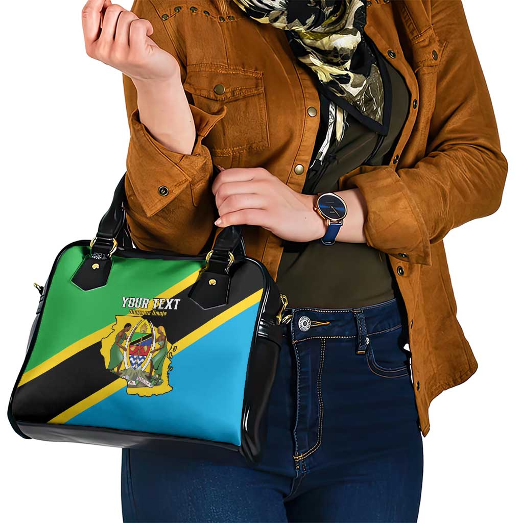 Personalised Tanzania Union Day Shoulder Handbag Coat Of Arms With Map