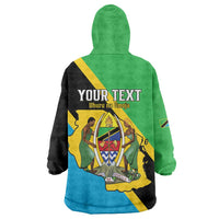 Personalised Tanzania Union Day Wearable Blanket Hoodie Coat Of Arms With Map