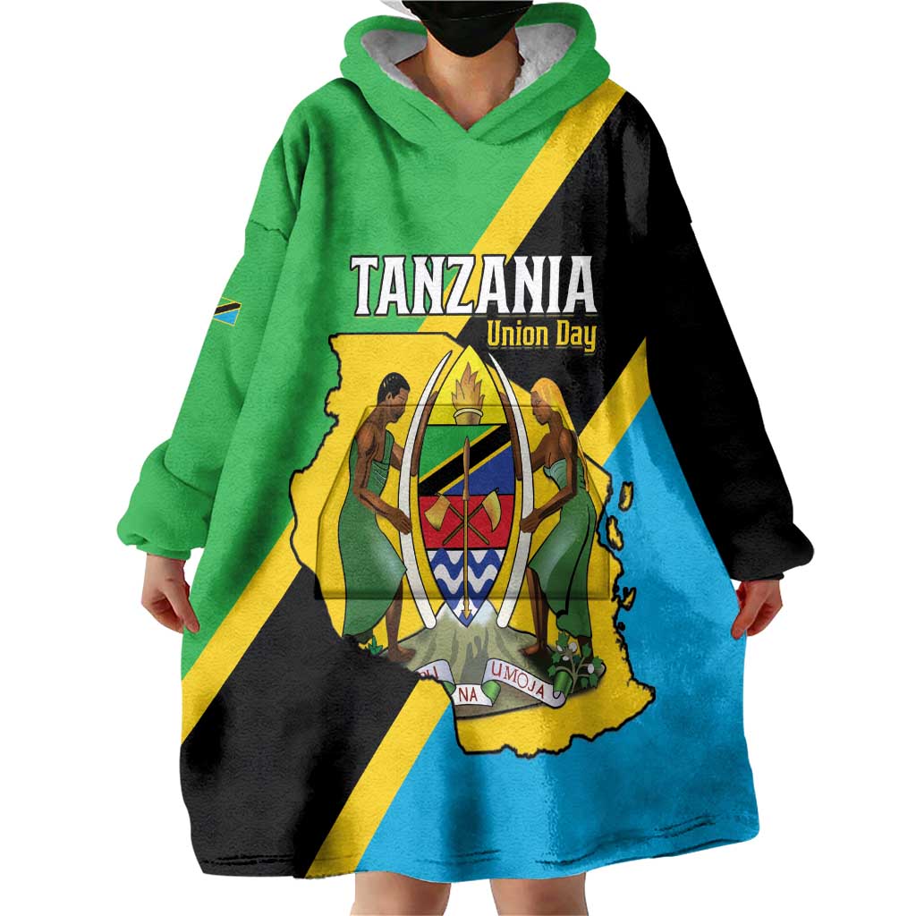 Personalised Tanzania Union Day Wearable Blanket Hoodie Coat Of Arms With Map