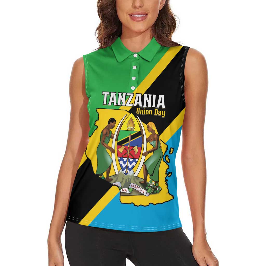 Personalised Tanzania Union Day Women Sleeveless Polo Shirt Coat Of Arms With Map