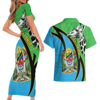 Tanzania Giraffe Couples Matching Short Sleeve Bodycon Dress and Hawaiian Shirt Coat Of Arms African Pattern
