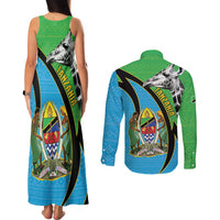 Tanzania Giraffe Couples Matching Tank Maxi Dress and Long Sleeve Button Shirt Coat Of Arms African Pattern