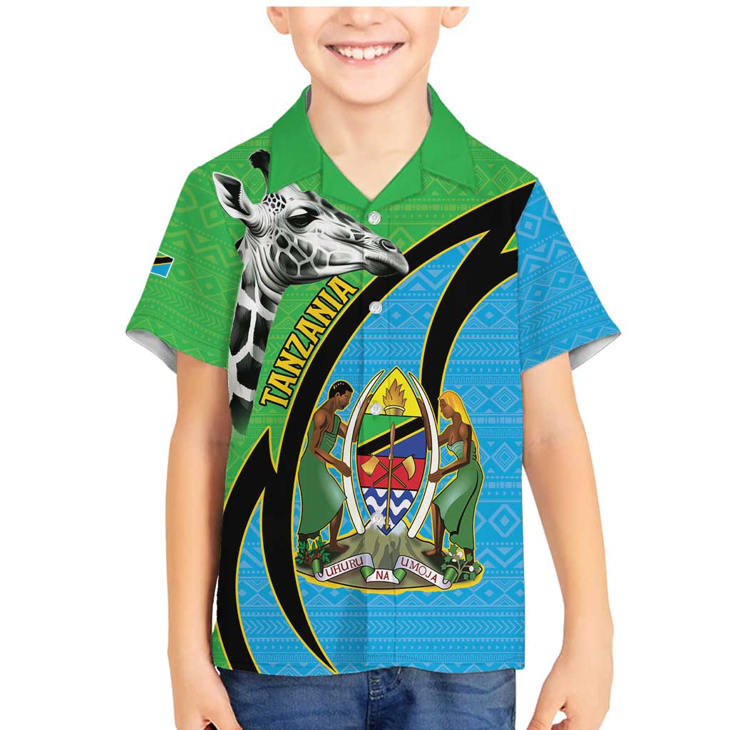 Tanzania Giraffe Family Matching Mermaid Dress and Hawaiian Shirt Coat Of Arms African Pattern