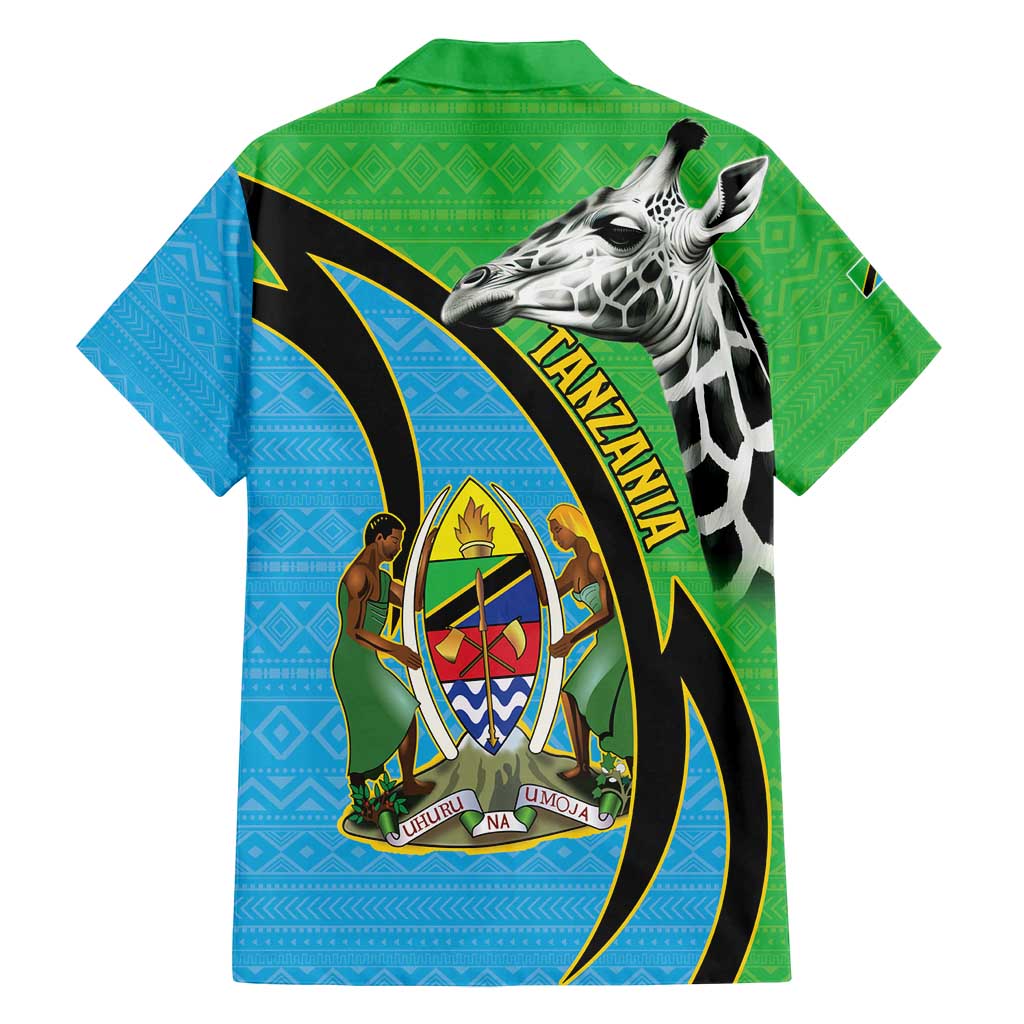 Tanzania Giraffe Family Matching Off Shoulder Short Dress and Hawaiian Shirt Coat Of Arms African Pattern