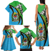 Tanzania Giraffe Family Matching Tank Maxi Dress and Hawaiian Shirt Coat Of Arms African Pattern