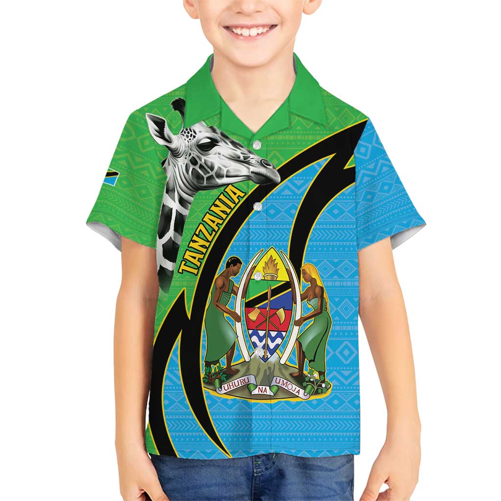 Tanzania Giraffe Family Matching Tank Maxi Dress and Hawaiian Shirt Coat Of Arms African Pattern