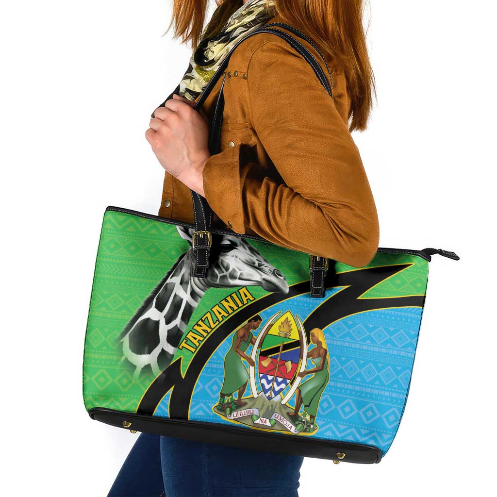 Tanzania Giraffe Leather Tote Bag Coat Of Arms African Pattern