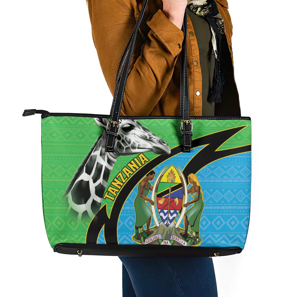 Tanzania Giraffe Leather Tote Bag Coat Of Arms African Pattern