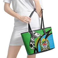 Tanzania Giraffe Leather Tote Bag Coat Of Arms African Pattern