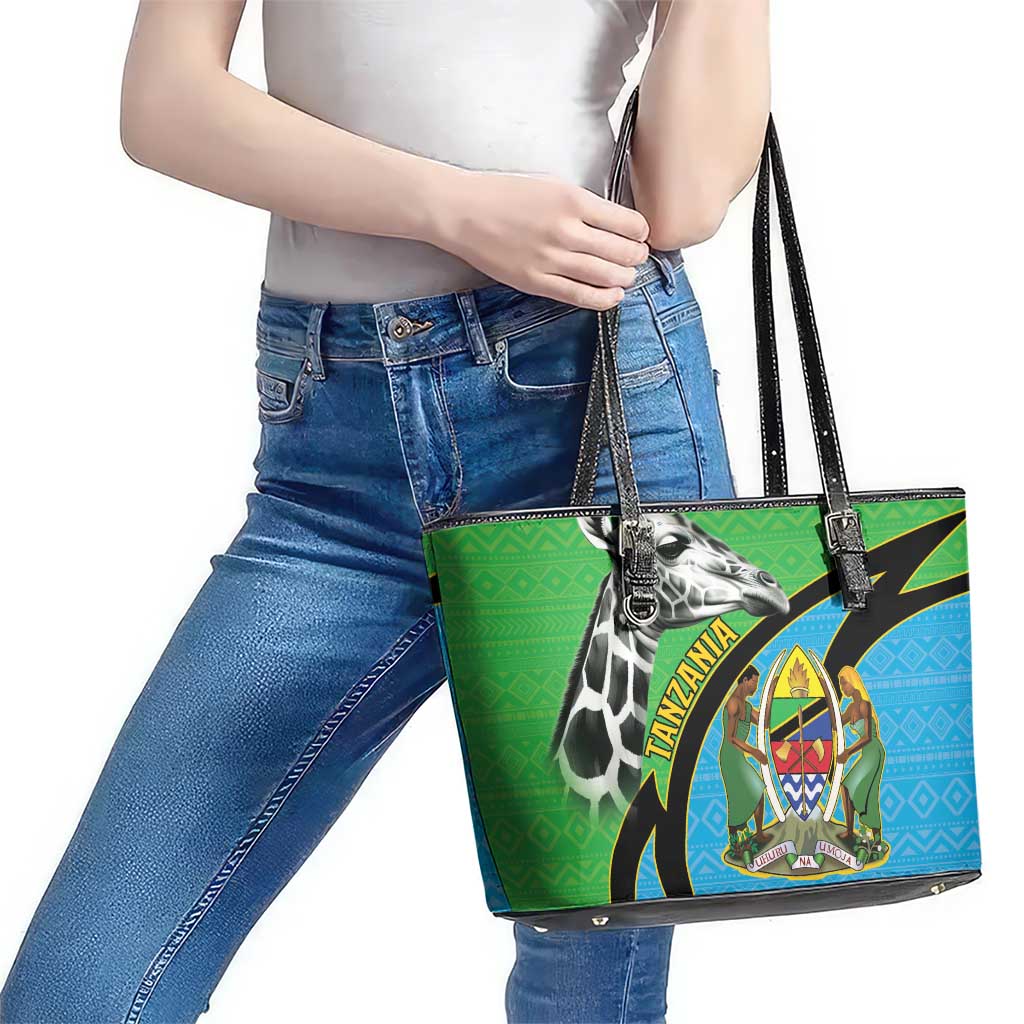 Tanzania Giraffe Leather Tote Bag Coat Of Arms African Pattern