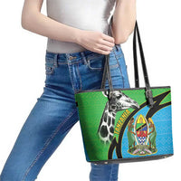 Tanzania Giraffe Leather Tote Bag Coat Of Arms African Pattern