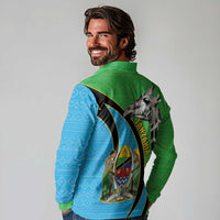 Tanzania Giraffe Long Sleeve Polo Shirt Coat Of Arms African Pattern