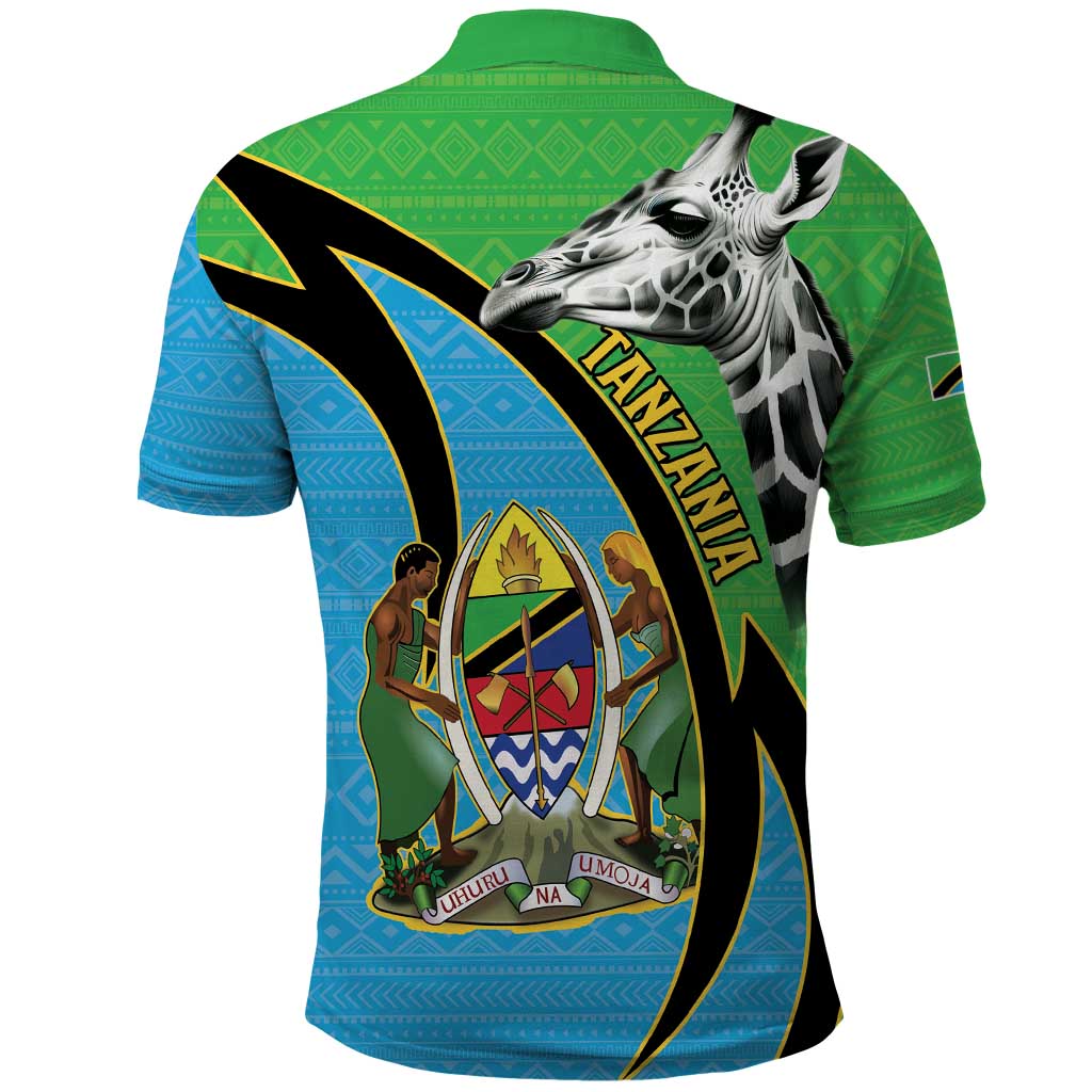 Tanzania Giraffe Polo Shirt Coat Of Arms African Pattern