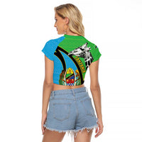 Tanzania Giraffe Raglan Cropped T Shirt Coat Of Arms African Pattern