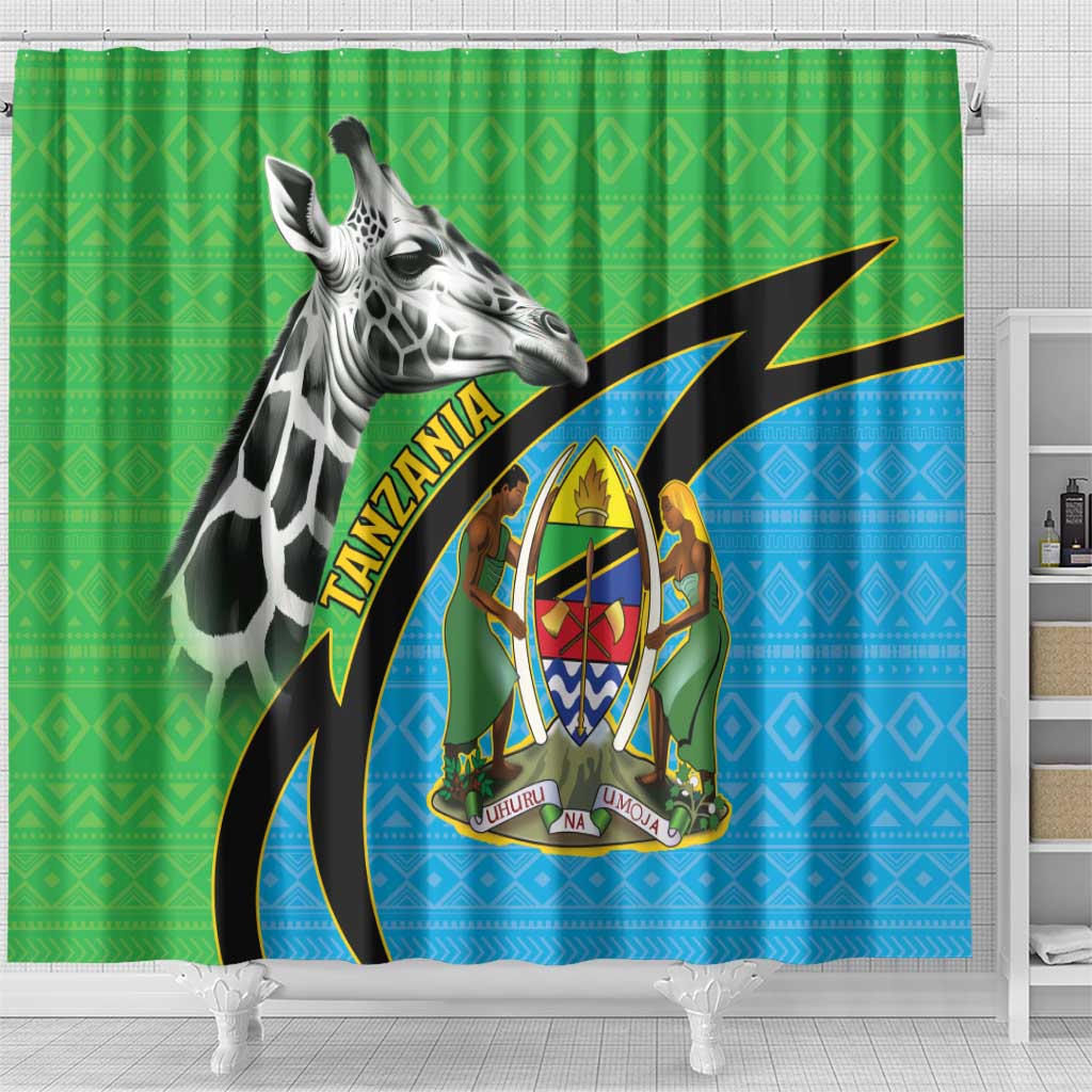 Tanzania Giraffe Shower Curtain Coat Of Arms African Pattern