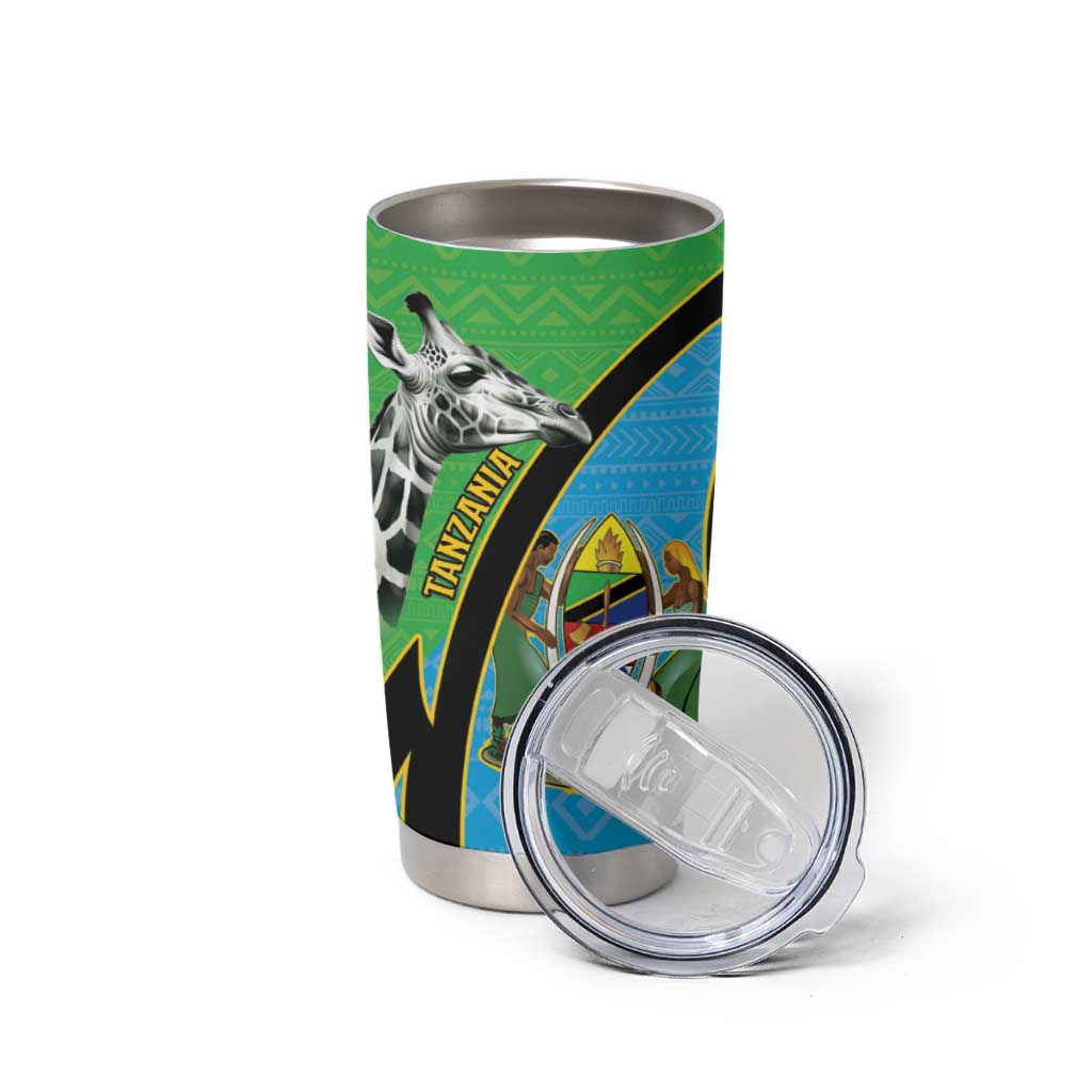Tanzania Giraffe Tumbler Cup Coat Of Arms African Pattern