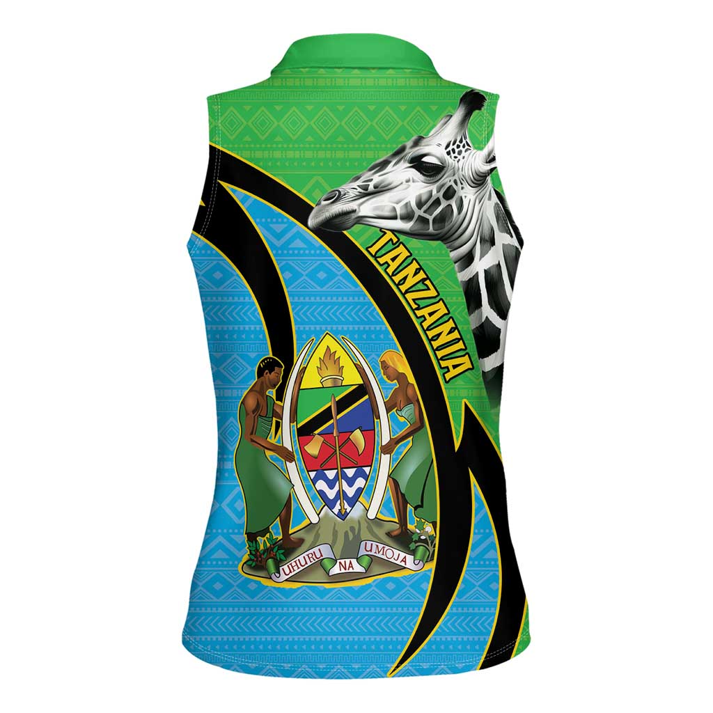 Tanzania Giraffe Women Sleeveless Polo Shirt Coat Of Arms African Pattern