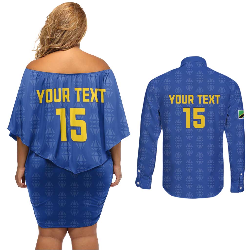 Custom Tanzania Football Couples Matching Off Shoulder Short Dress and Long Sleeve Button Shirt Go Taifa Stars