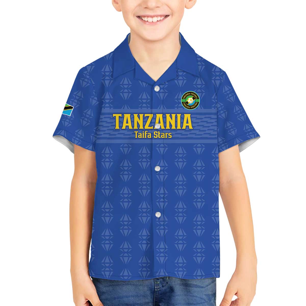 Custom Tanzania Football Family Matching Off The Shoulder Long Sleeve Dress and Hawaiian Shirt Go Taifa Stars