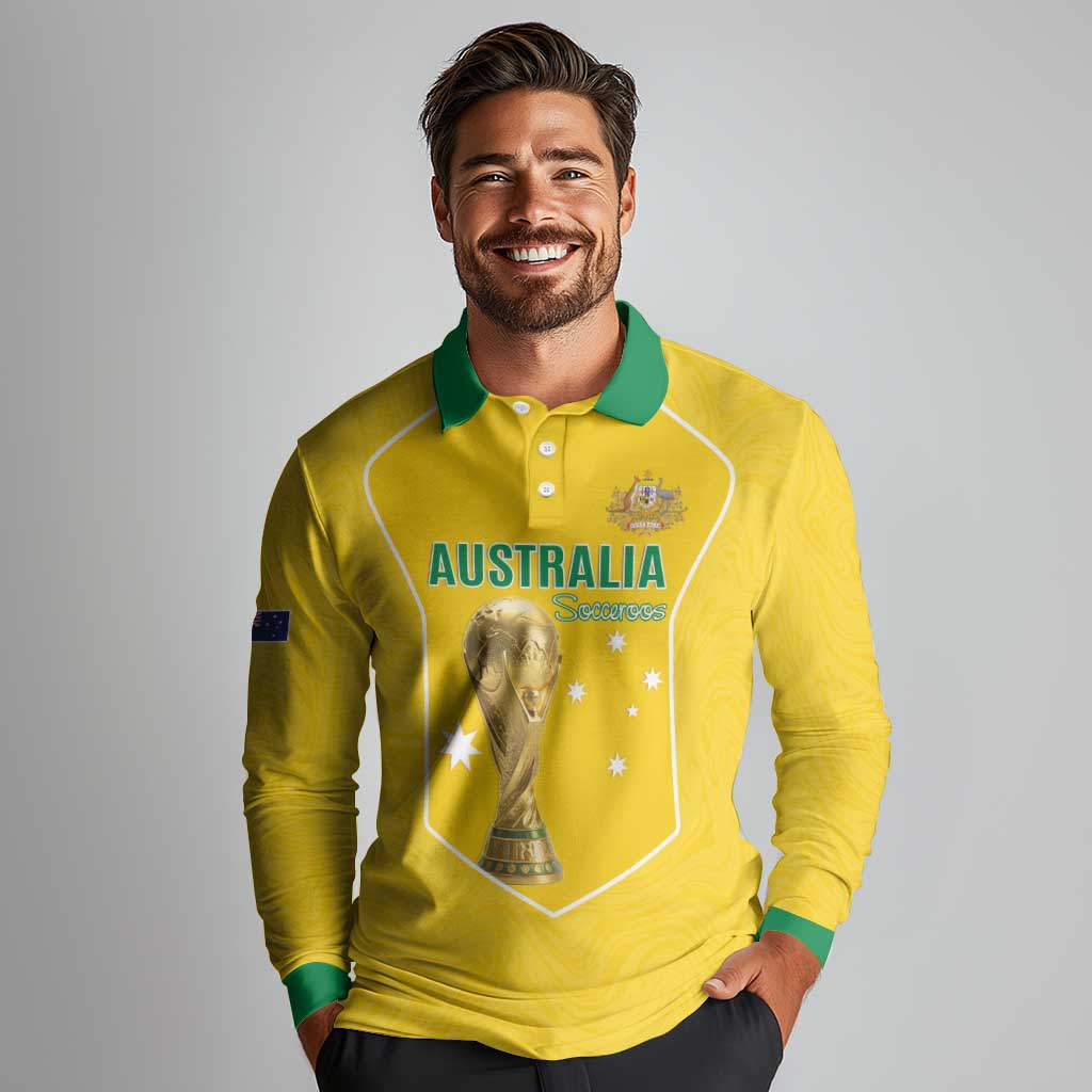 Custom Australia Soccer Long Sleeve Polo Shirt Aussie Aussie Oi Oi Oi