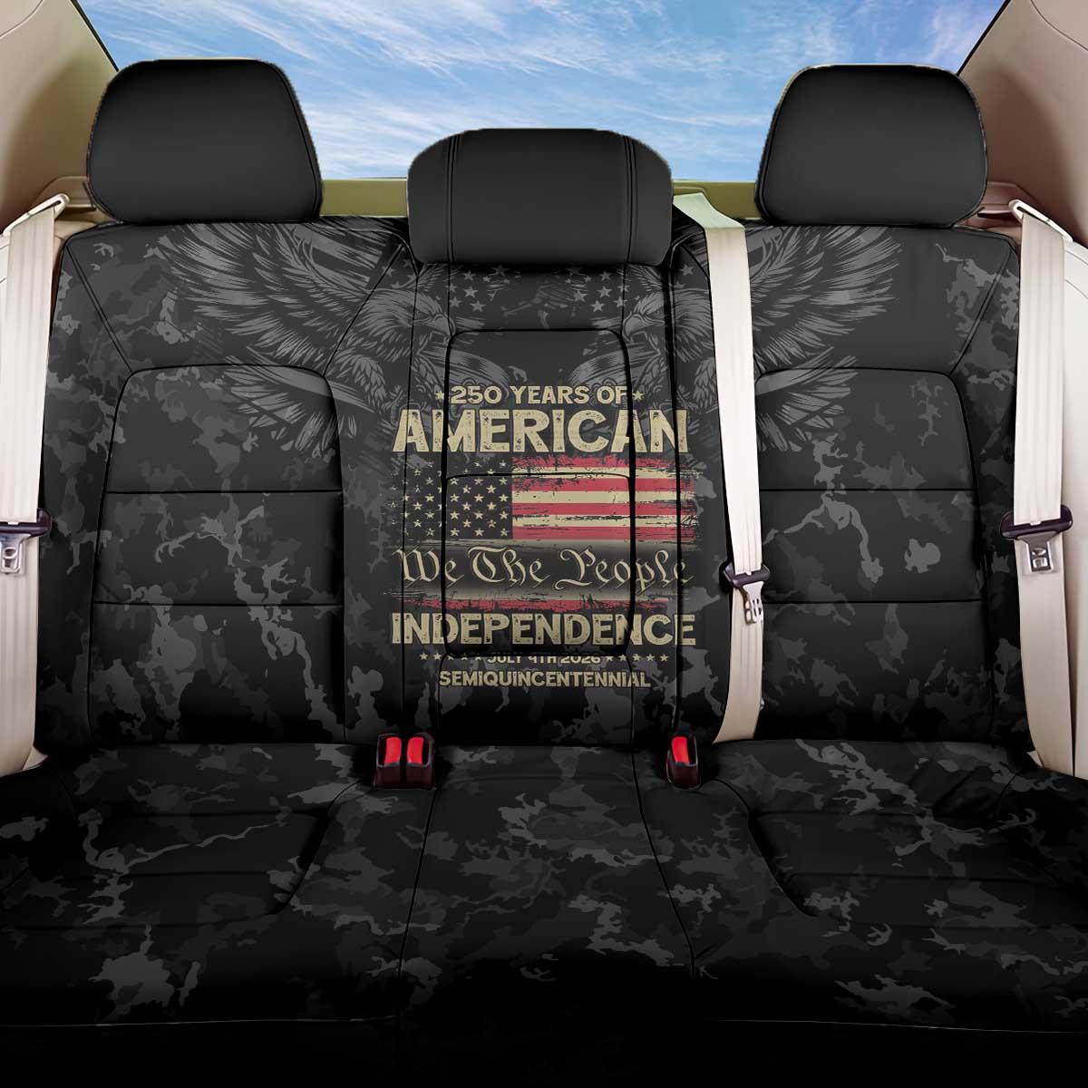 United States Back Car Seat Cover Semiquincentennial Anniversary - Camo Style