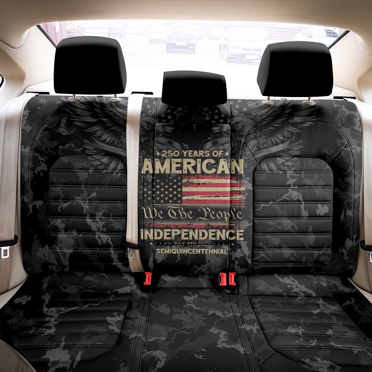 United States Back Car Seat Cover Semiquincentennial Anniversary - Camo Style