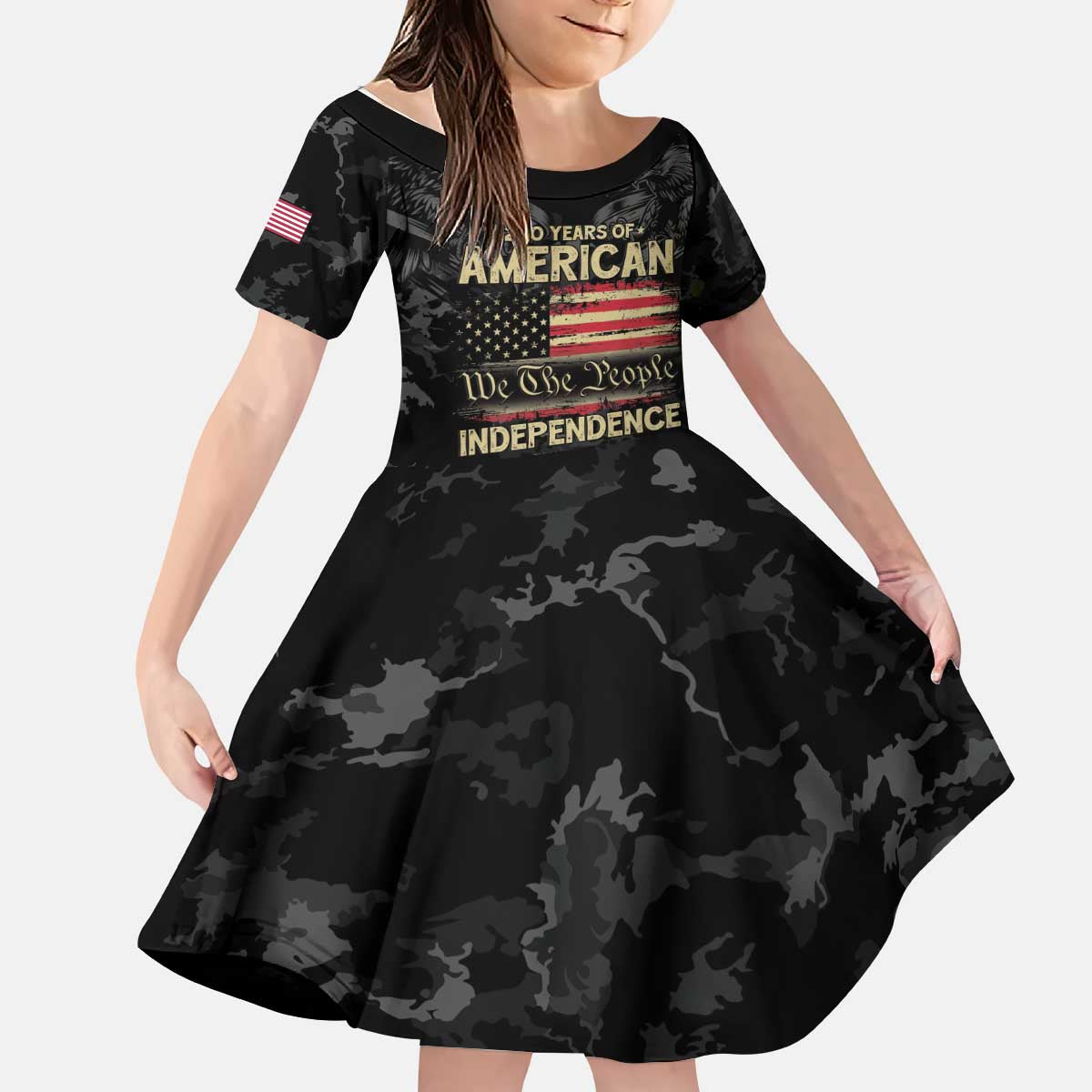 United States Kid Short Sleeve Dress Semiquincentennial Anniversary - Camo Style