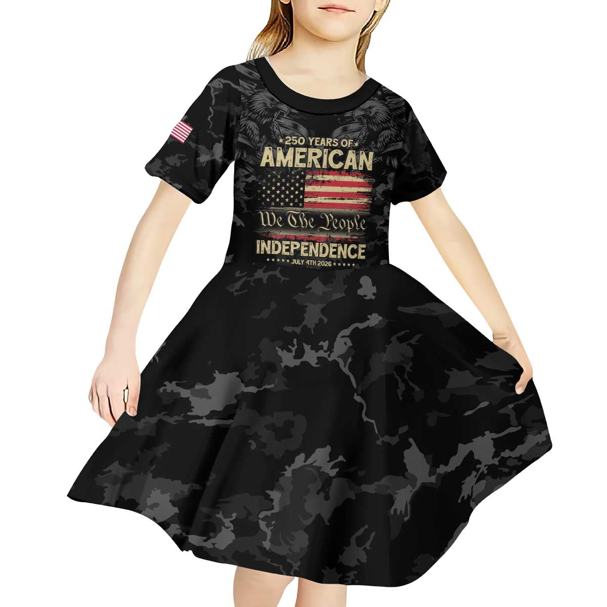 United States Kid Short Sleeve Dress Semiquincentennial Anniversary - Camo Style