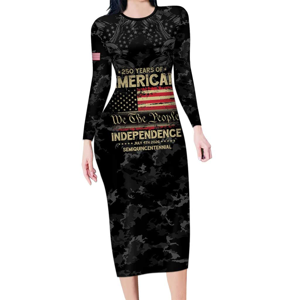 United States Long Sleeve Bodycon Dress Semiquincentennial Anniversary - Camo Style