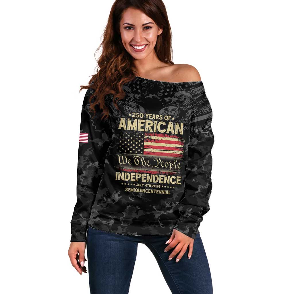 United States Off Shoulder Sweater Semiquincentennial Anniversary - Camo Style