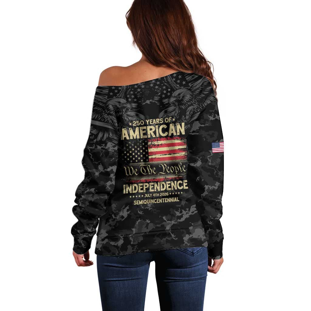 United States Off Shoulder Sweater Semiquincentennial Anniversary - Camo Style