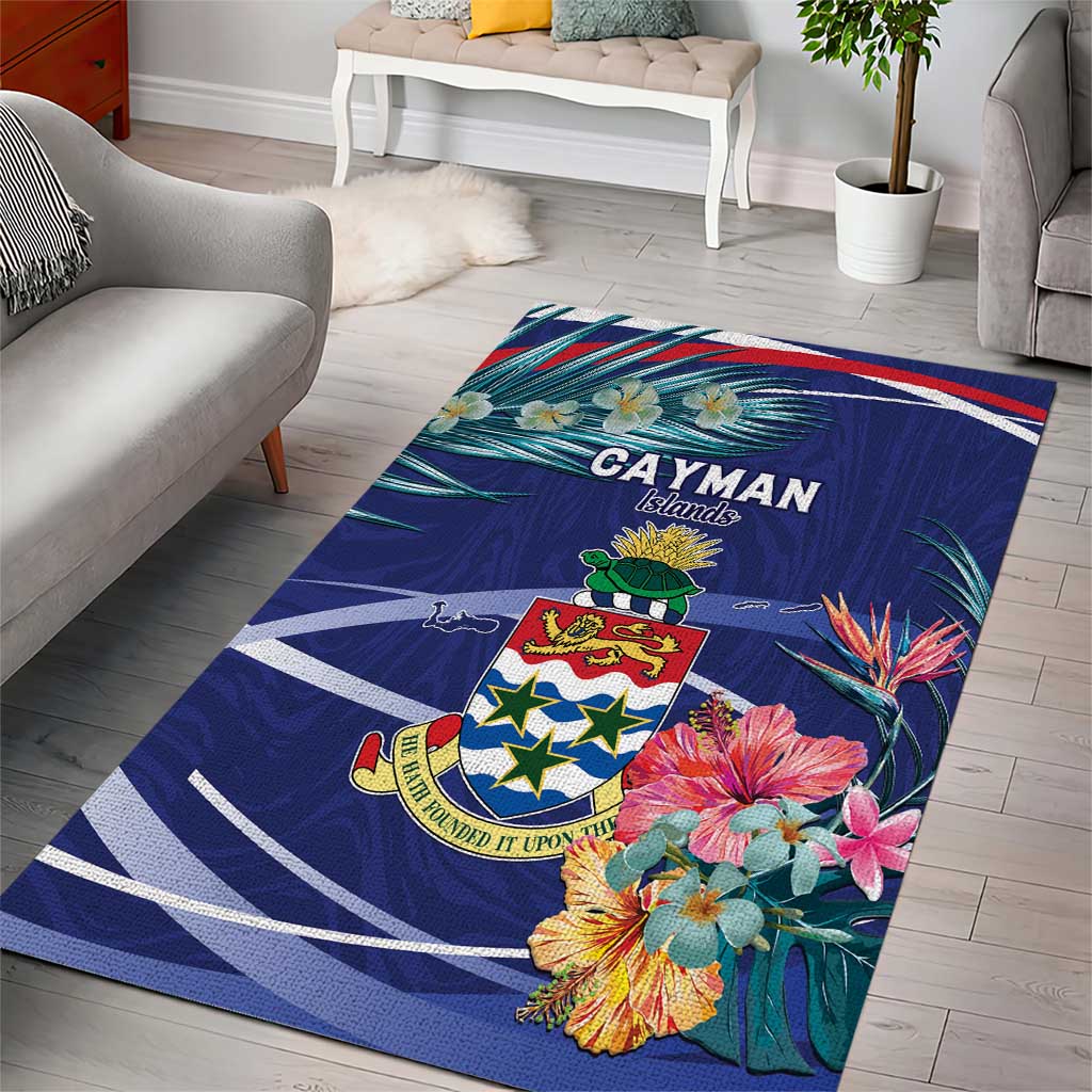 Personalized Cayman Islands Area Rug Coat Of Arms Tropical Flowers