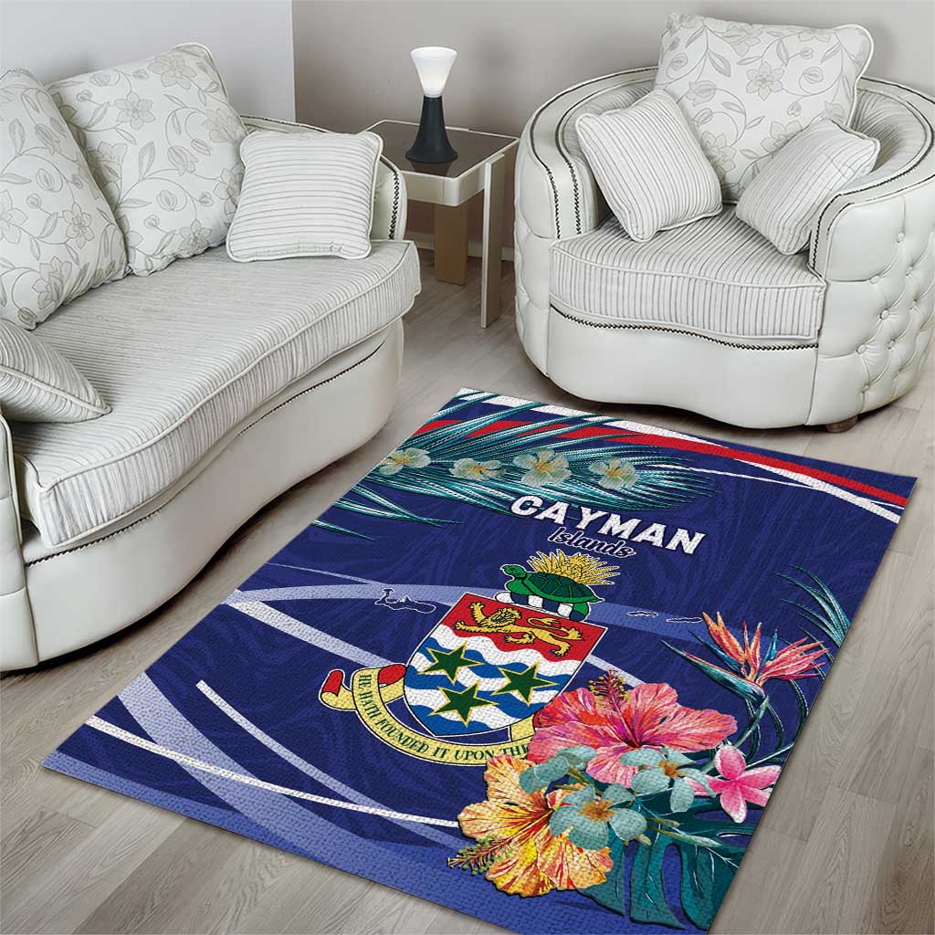 Personalized Cayman Islands Area Rug Coat Of Arms Tropical Flowers