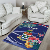 Personalized Cayman Islands Area Rug Coat Of Arms Tropical Flowers